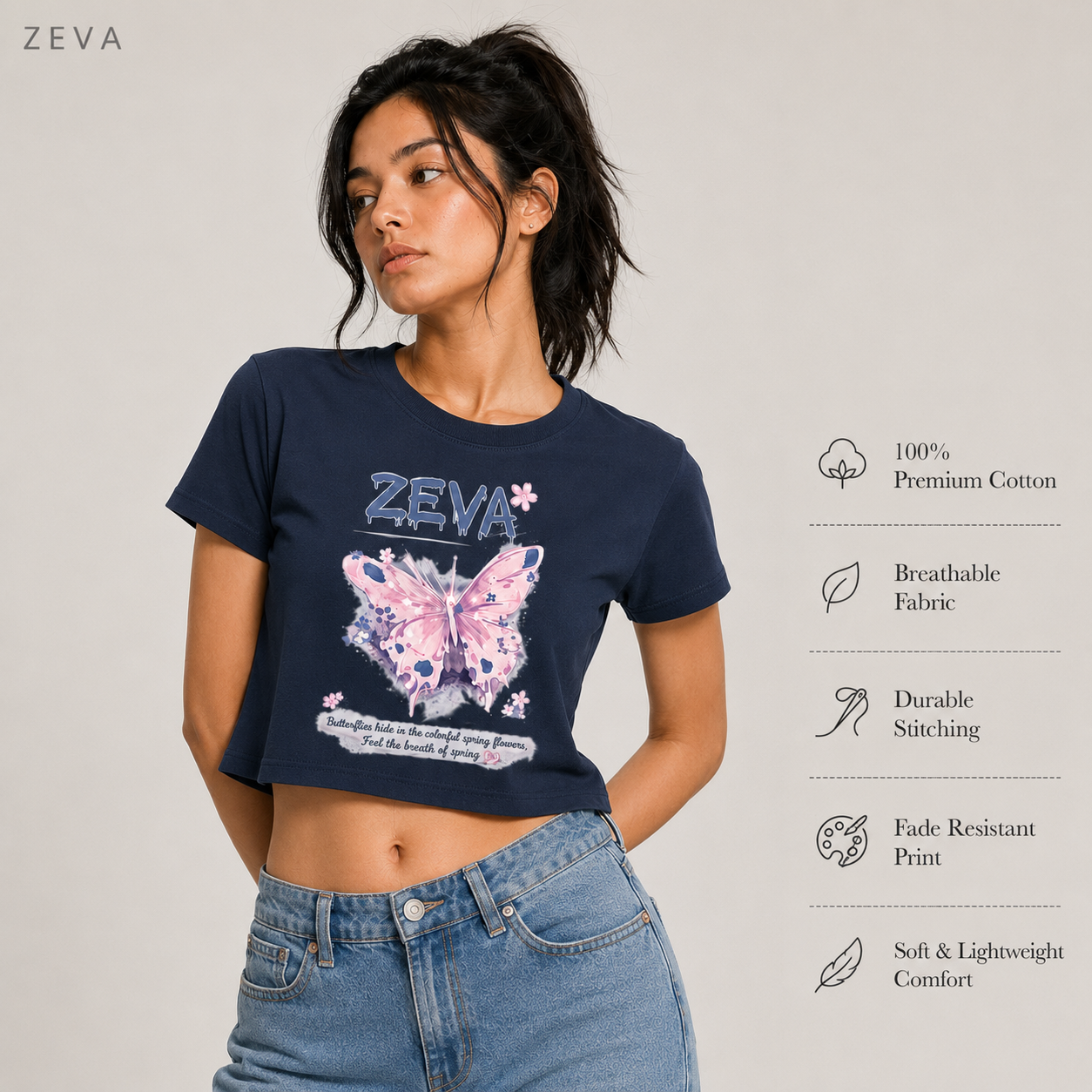 ZEVA Butterfly Bloom Crop Tee
