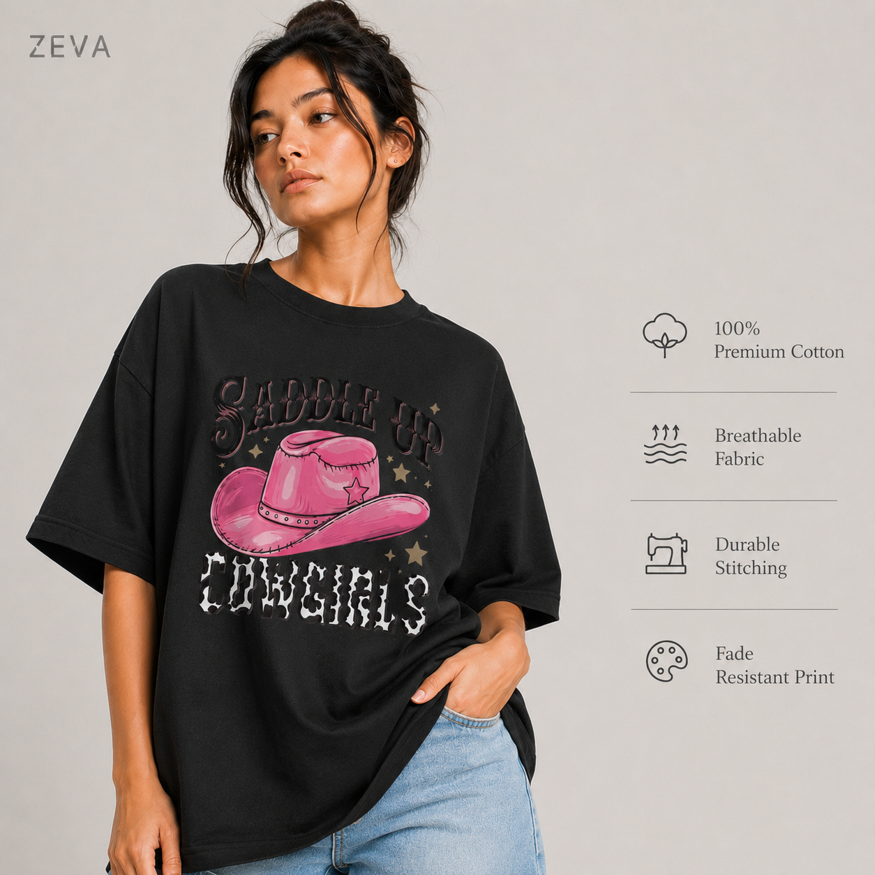 ZEVA Saddle Up Cowgirls Oversized Tee